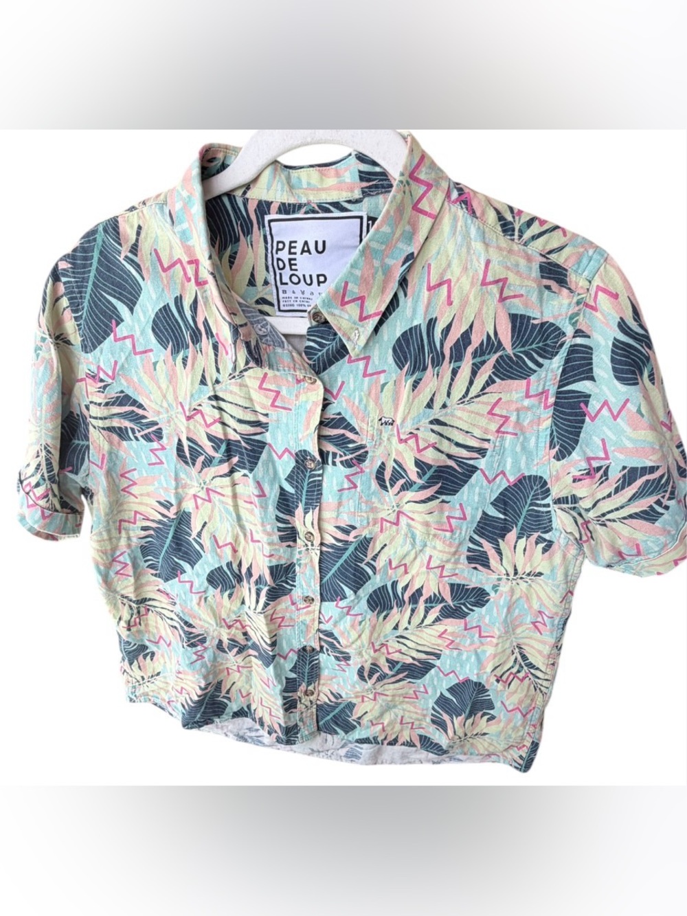 Peau De Loup womens size 14 tropical print button down shirt‎